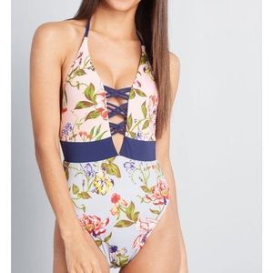 ModCloth Pastel Floral Ongoing Indulgence Swimsuit
